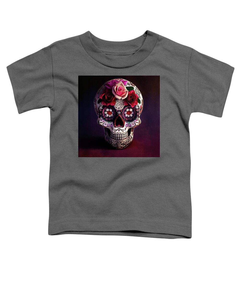 Sugar Skulls Toddler T-Shirt featuring the digital art Sugar Skull - Day of the Dead by Peggy Collins