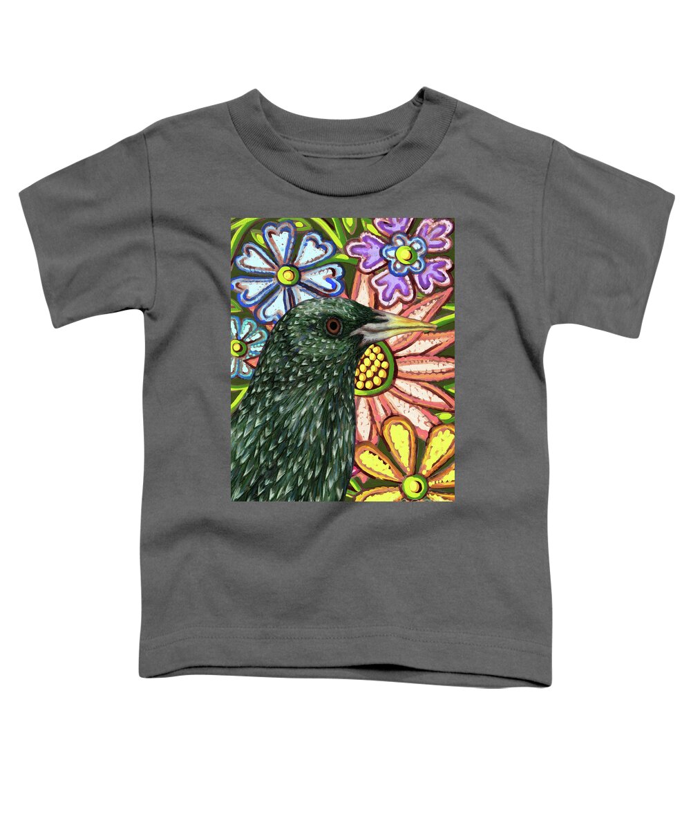 Starling Toddler T-Shirt featuring the painting Summer Starling Floral by Amy E Fraser
