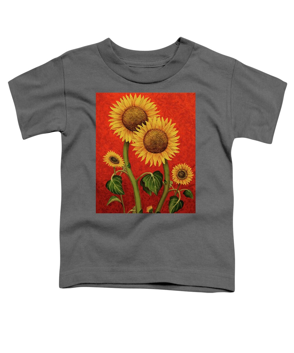 Sun Toddler T-Shirt featuring the painting Sunflower family by Russell Hinckley