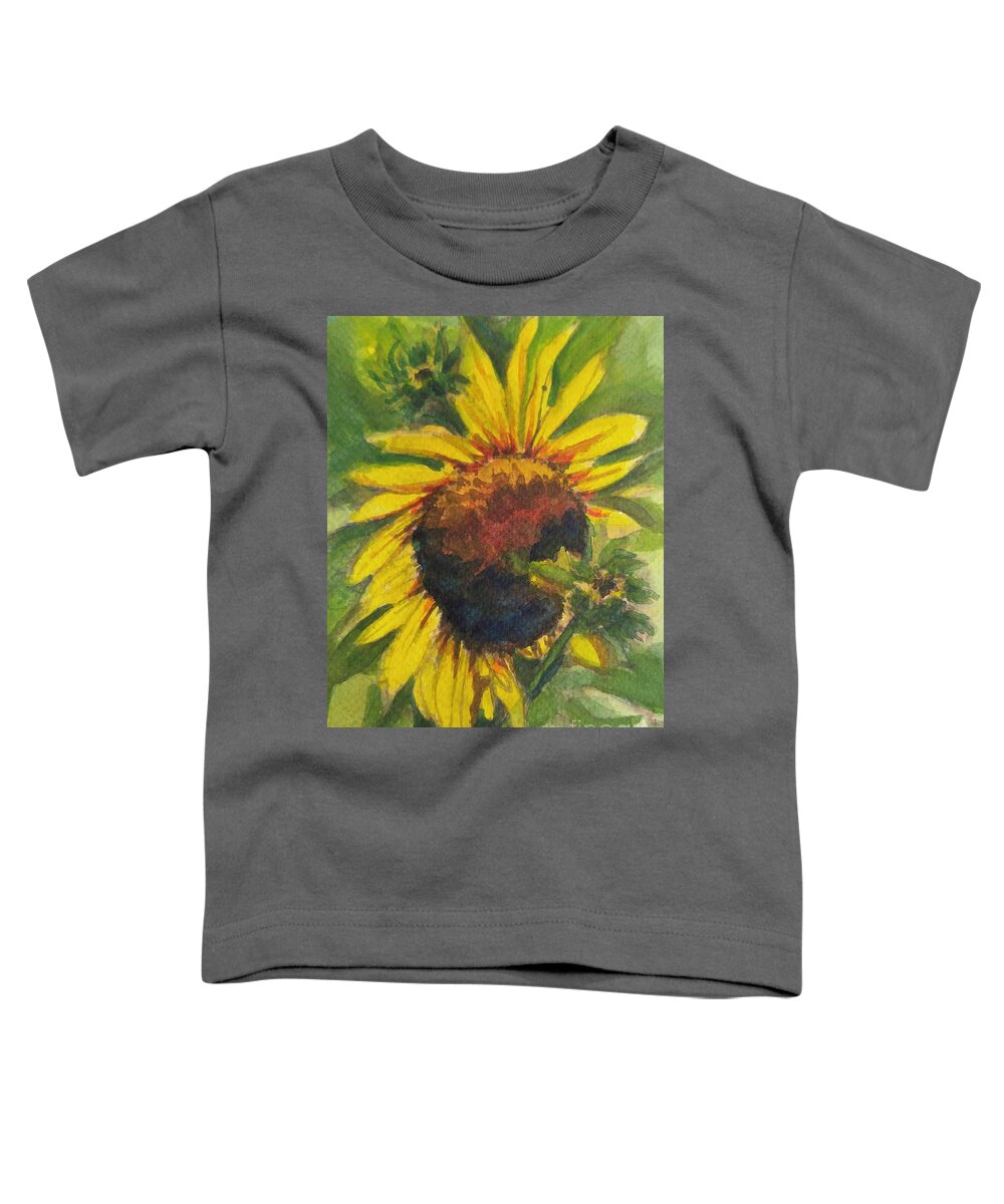 Sunflower Toddler T-Shirt featuring the painting Sunflower in Full Bloom by Sonia Mocnik