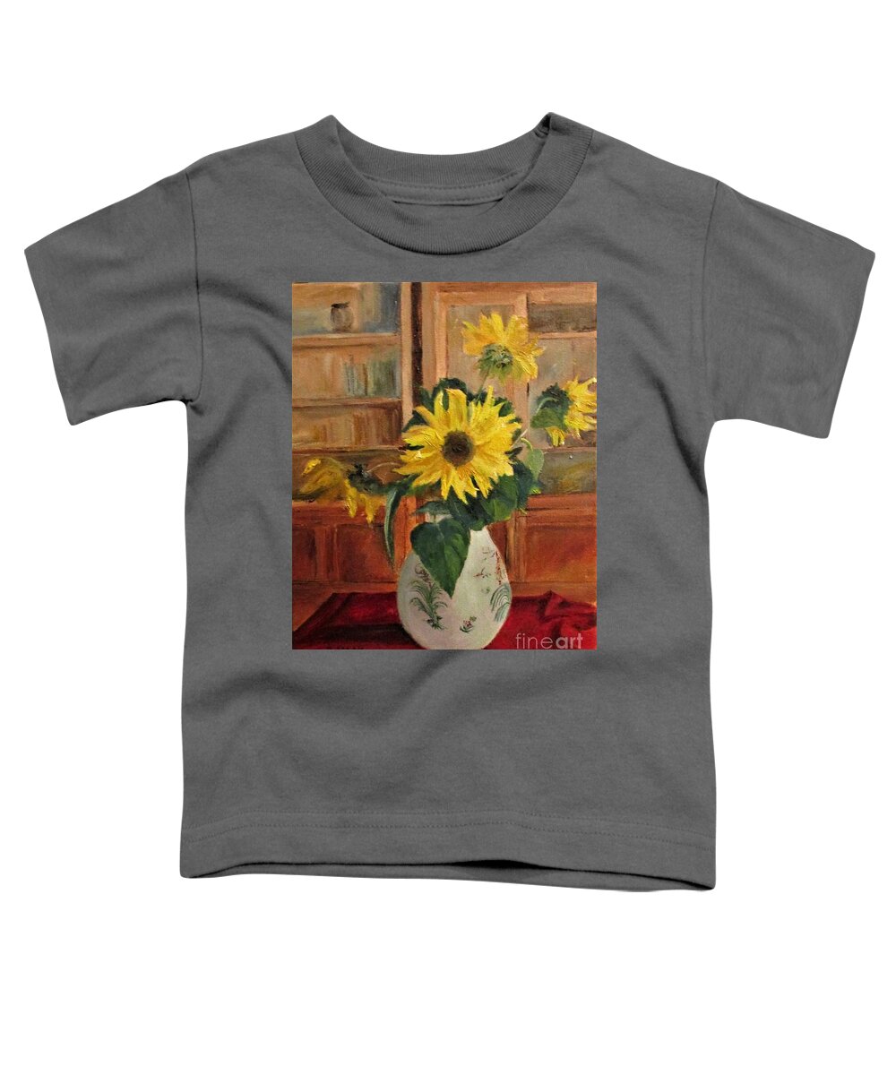 Barbara Moak Toddler T-Shirt featuring the painting Sunflowers in Painted Vase by Barbara Moak