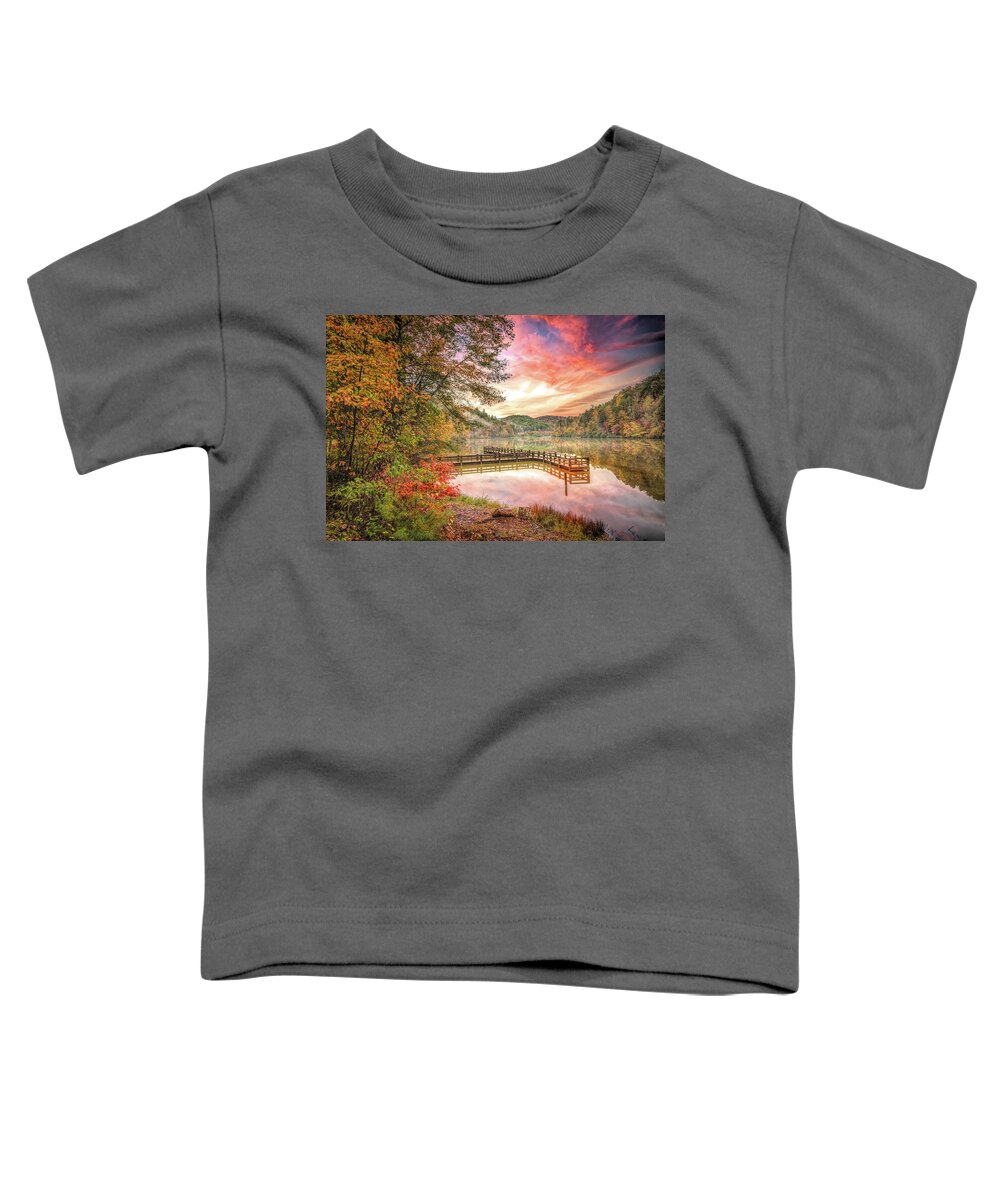 Carolina Toddler T-Shirt featuring the photograph Sunrise Color over the Docks by Debra and Dave Vanderlaan