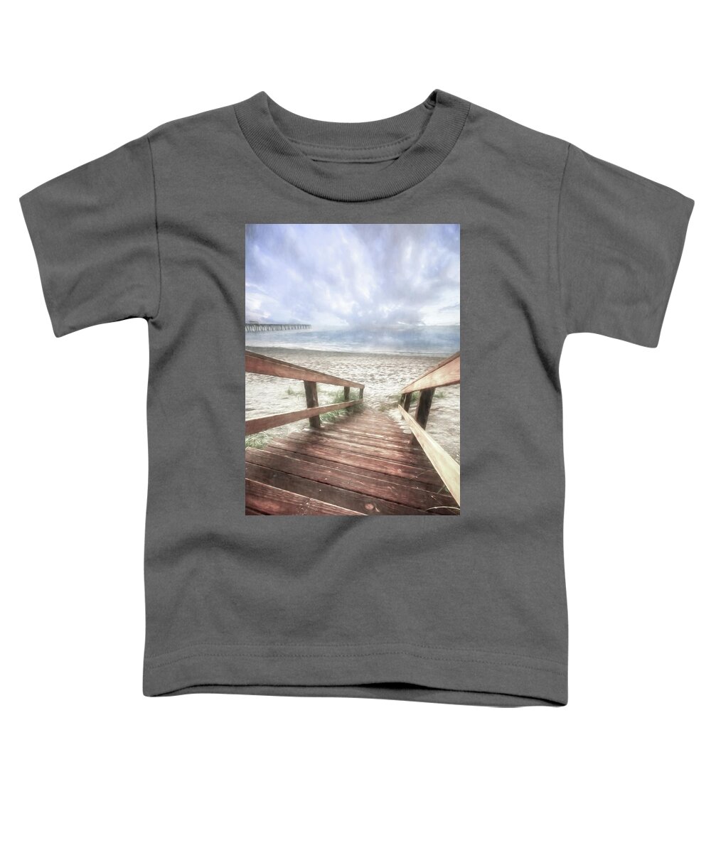 Coastal Toddler T-Shirt featuring the photograph Sunrise Drama Cottage Watercolor Hues by Debra and Dave Vanderlaan