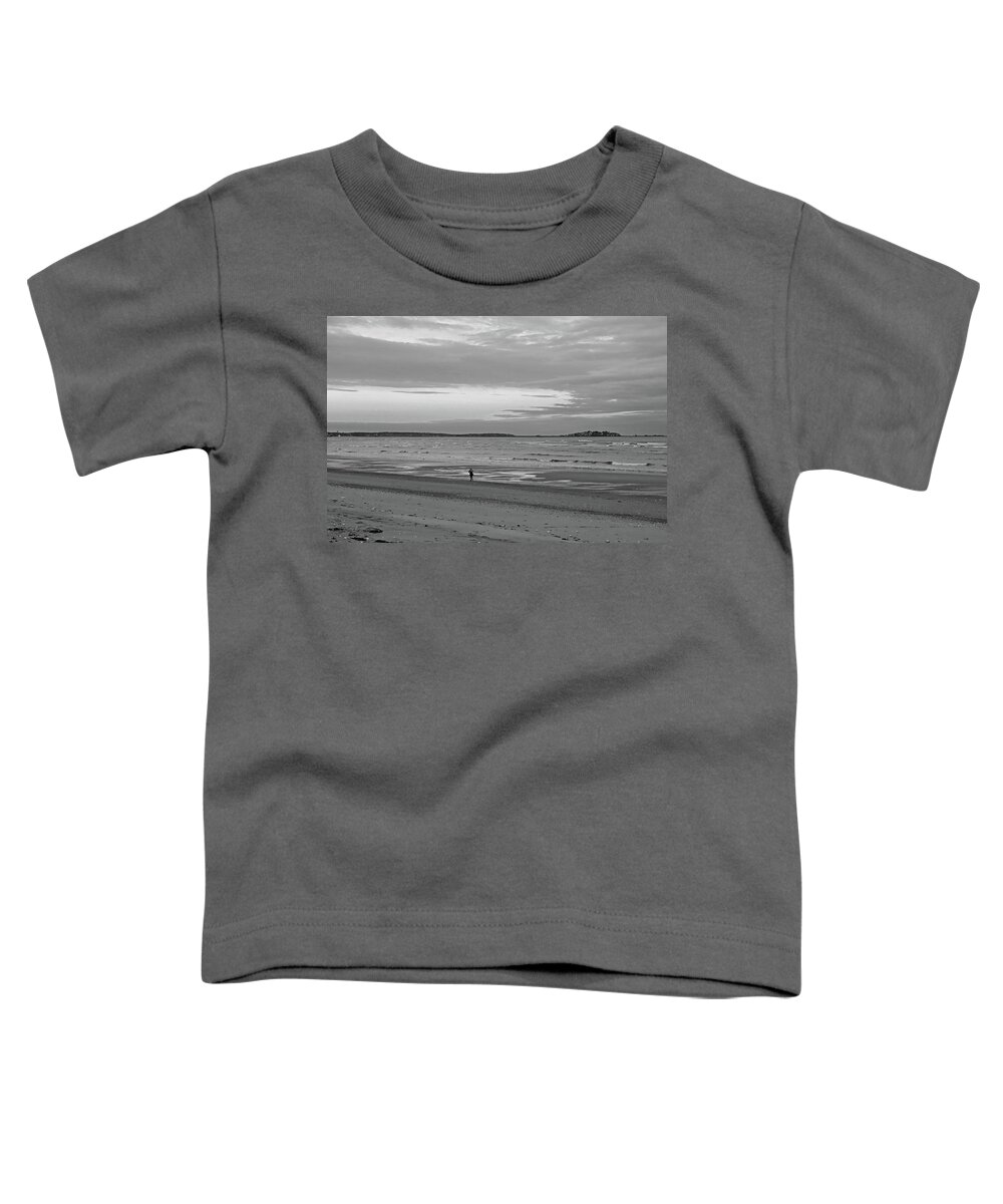 Revere Toddler T-Shirt featuring the photograph Sunset over Nahant From Revere Beach Revere MA Black and White by Toby McGuire