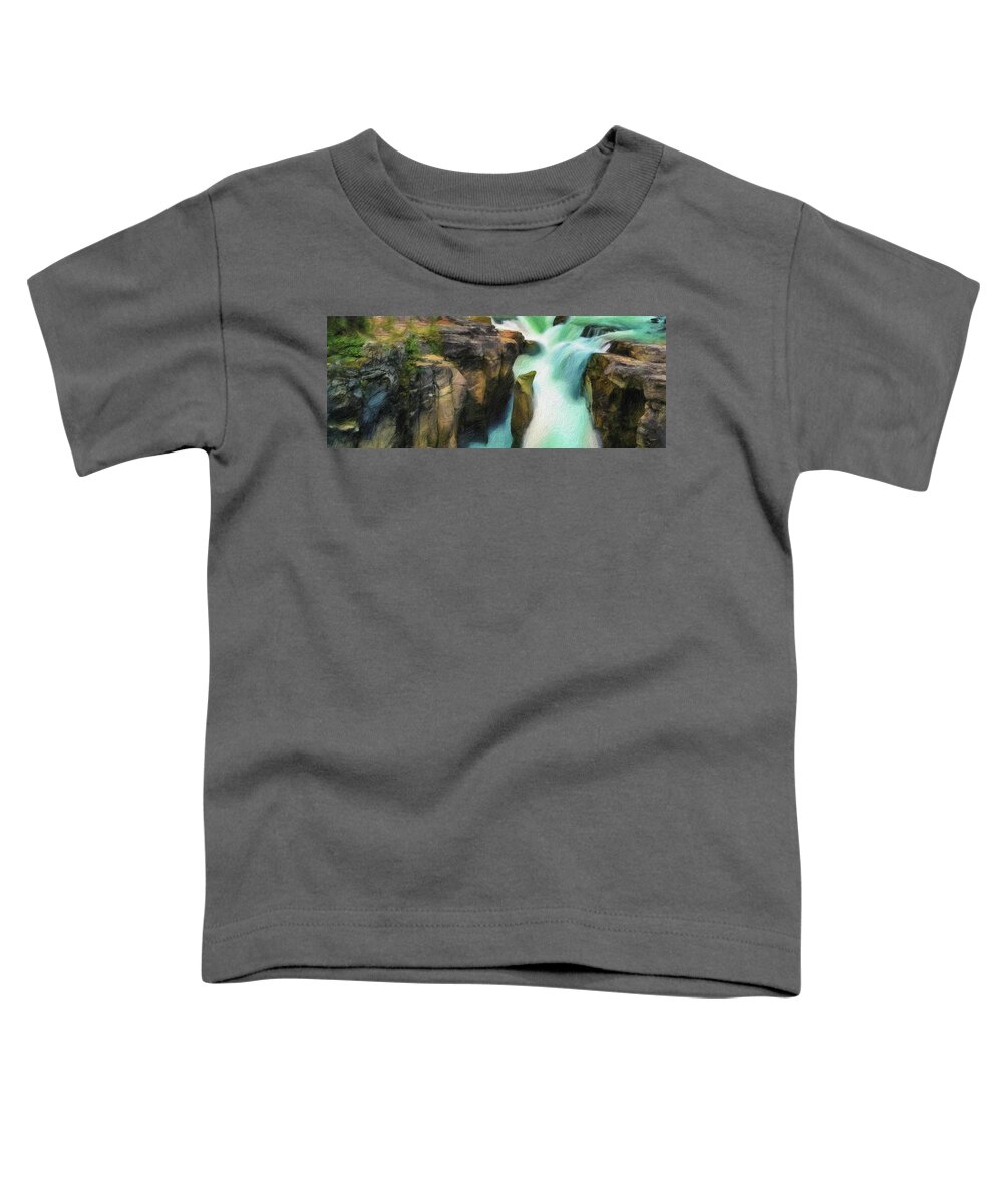 Russ Harris Toddler T-Shirt featuring the digital art Sunwapta Waterfall - Jasper National Park Canada by Russ Harris