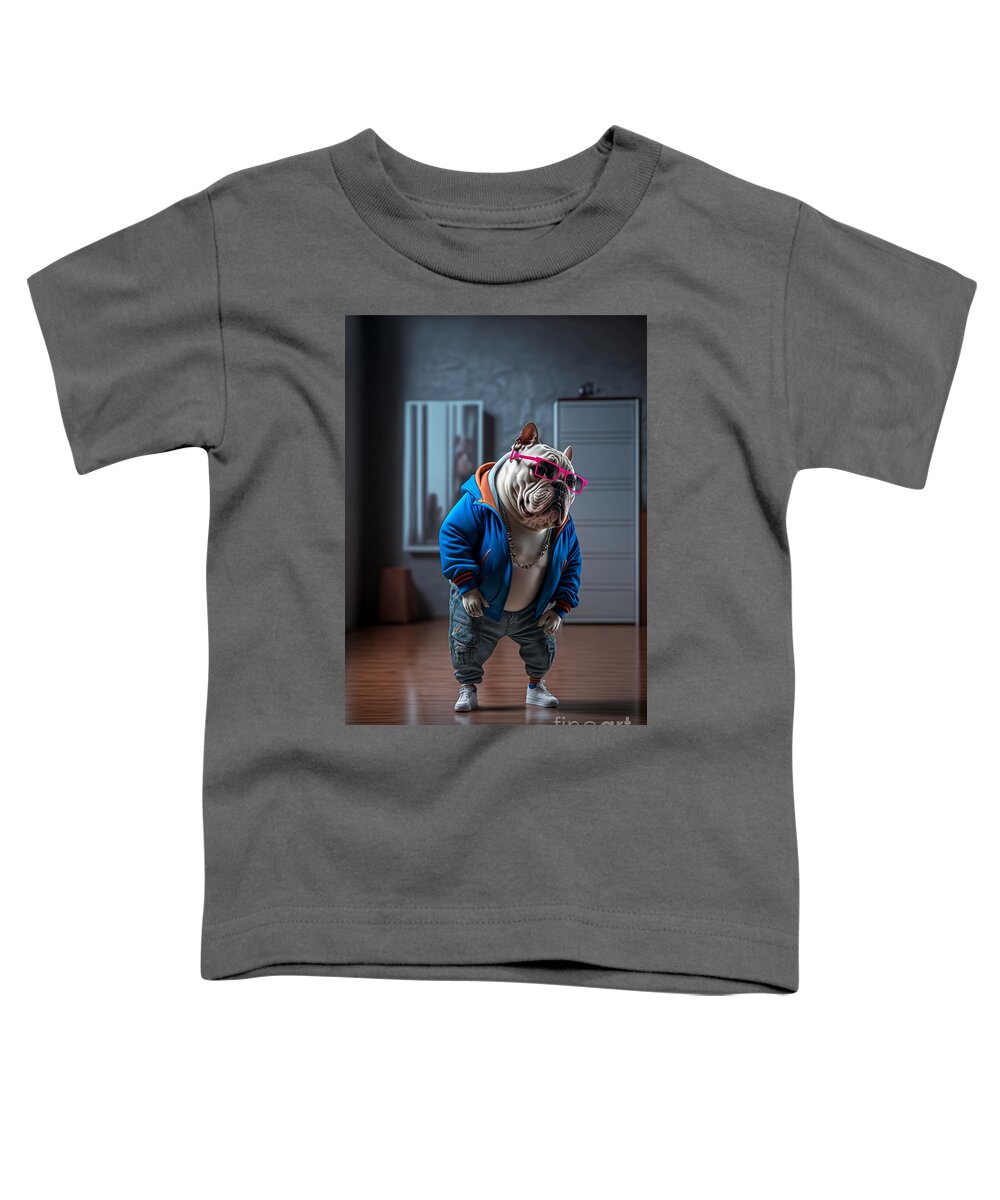Sup Dawggs Toddler T-Shirt featuring the mixed media Sup Dawgg Bulldog by Jay Schankman