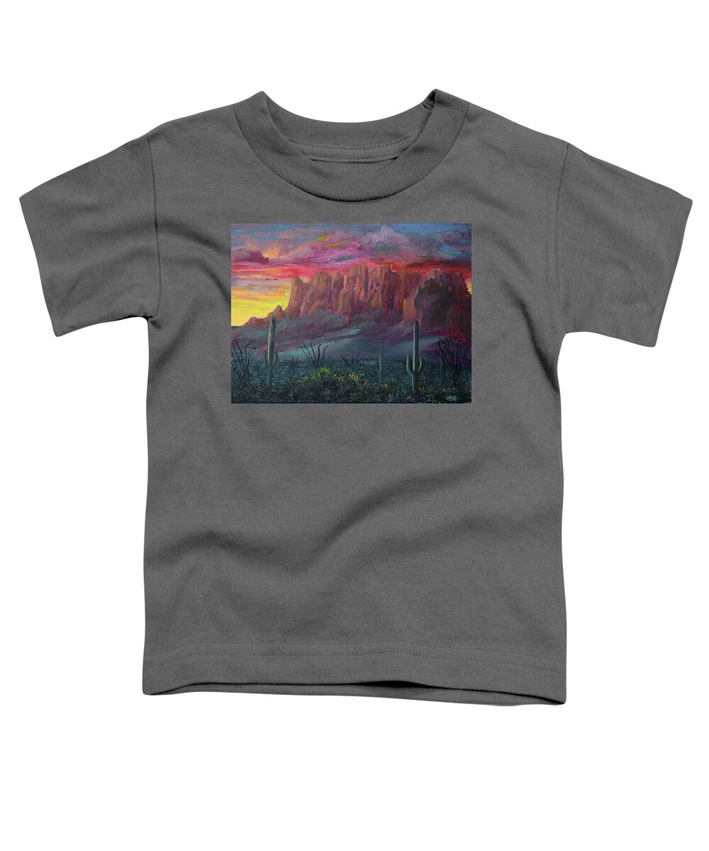 Superstition Mountains Toddler T-Shirt featuring the painting Superstition Mountains Sunrise by Chance Kafka