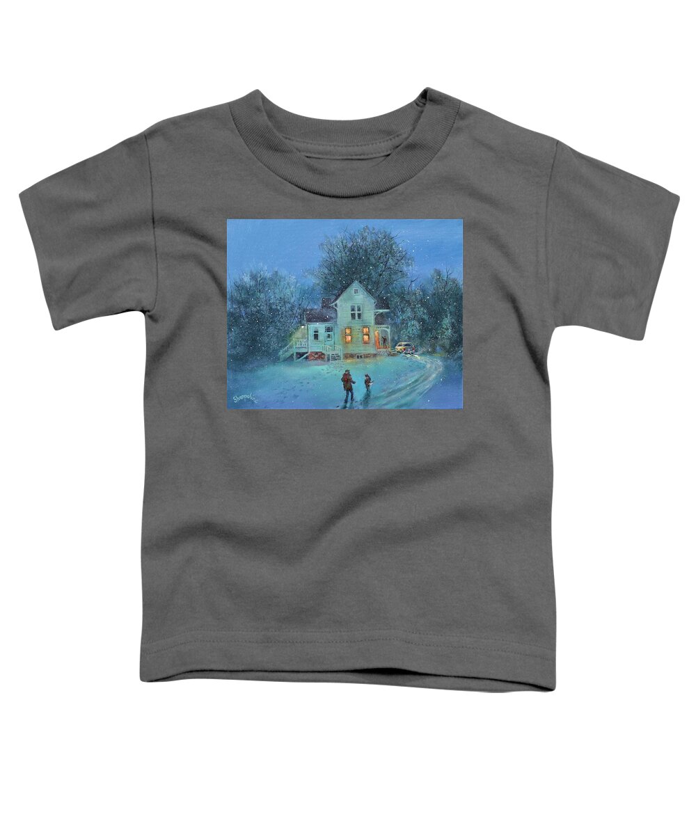 Winter Scene Toddler T-Shirt featuring the painting Suppertime At The Farm by Tom Shropshire