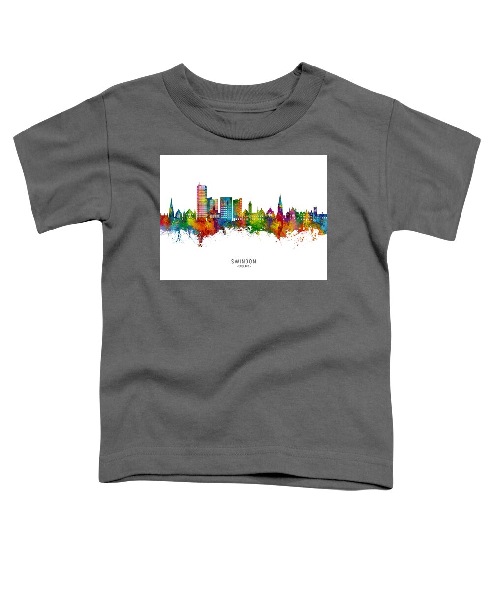 Swindon Toddler T-Shirt featuring the digital art Swindon England Skyline #05 by Michael Tompsett
