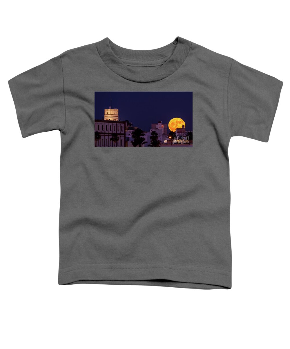 Cityscape Toddler T-Shirt featuring the photograph Tavira Tower and Full Moonrise Cadiz Andalusia by Pablo Avanzini