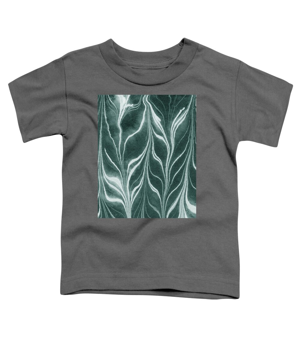 Gray Toddler T-Shirt featuring the painting Teal Gray Leaves Wave Organic Pattern Decor II by Irina Sztukowski