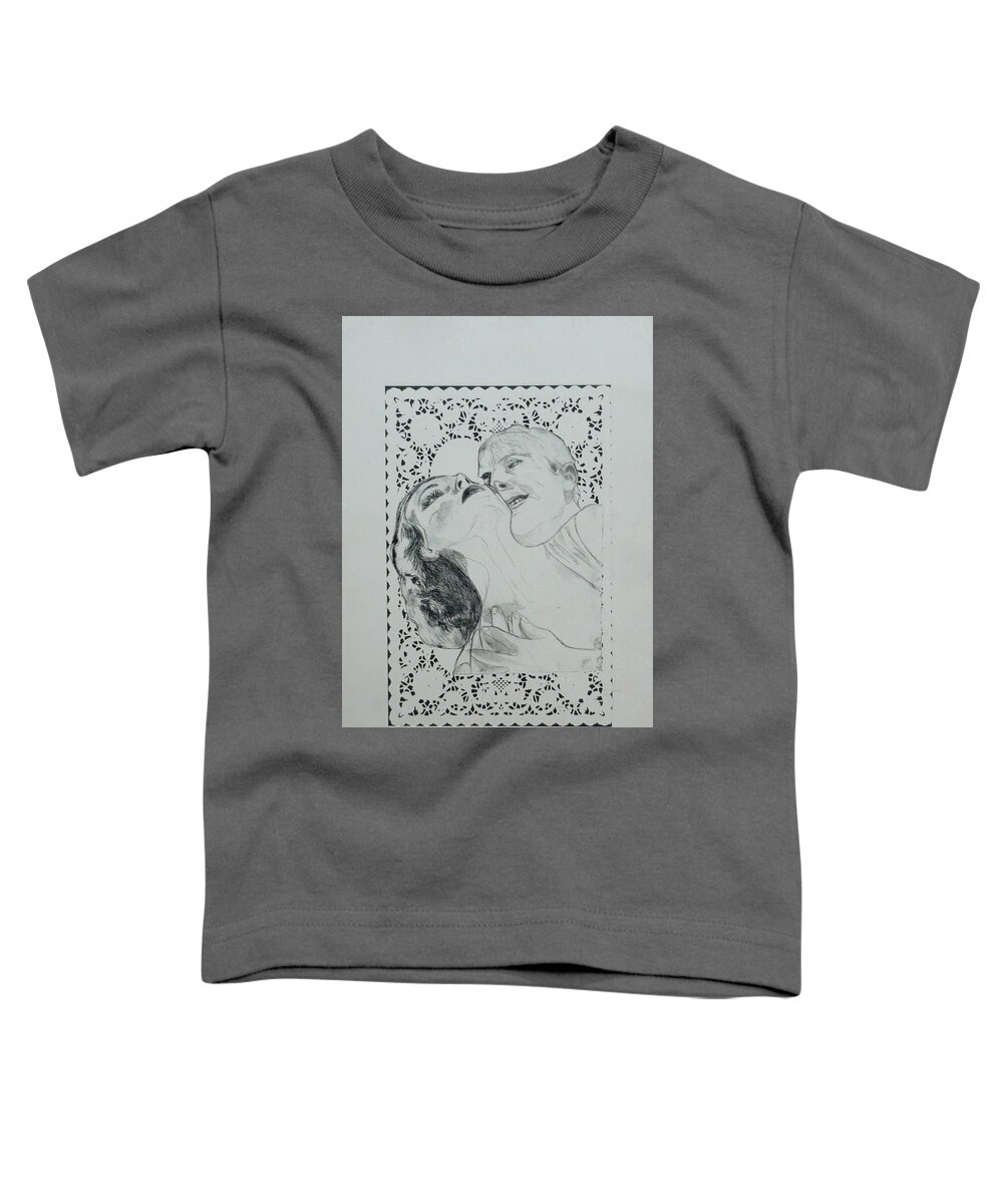 Couple Toddler T-Shirt featuring the mixed media Masks of Tenderness I by Galya Tarmu