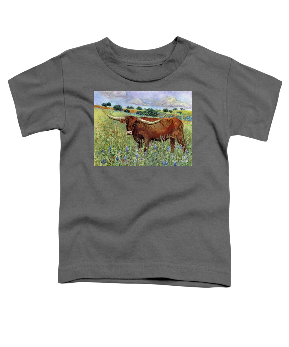 Longhorn Toddler T-Shirt featuring the painting Texas Longhorn 2 by Hailey E Herrera