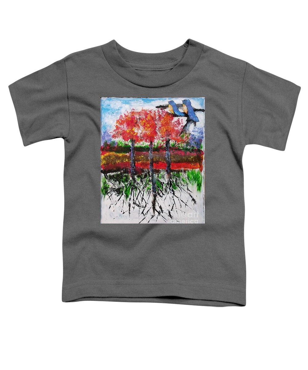 Birds Toddler T-Shirt featuring the painting The Birds and Roots by Mark SanSouci