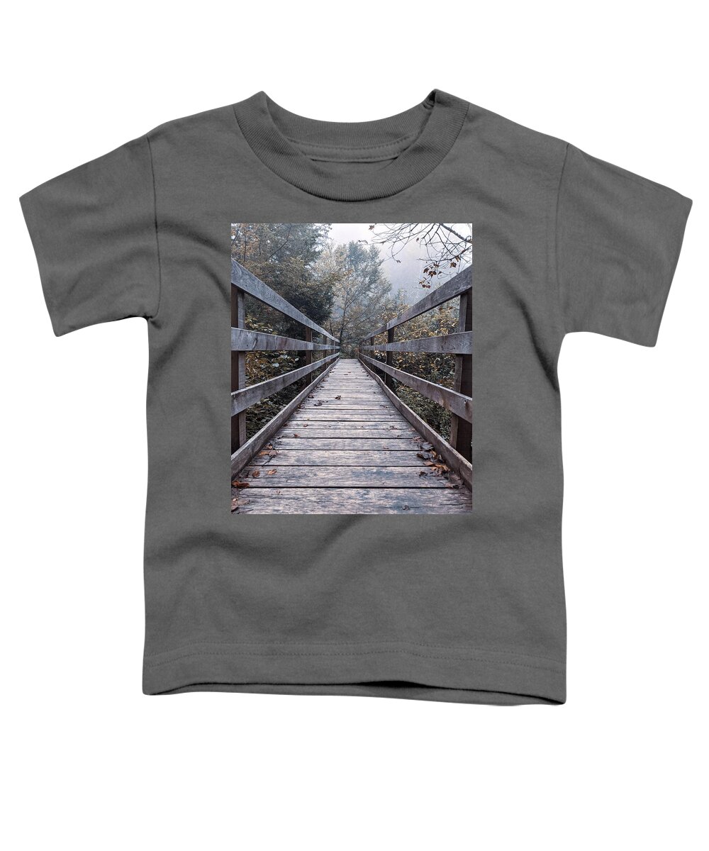 Fall Toddler T-Shirt featuring the photograph The Bridge Into The Fog by Claudia Zahnd-Prezioso