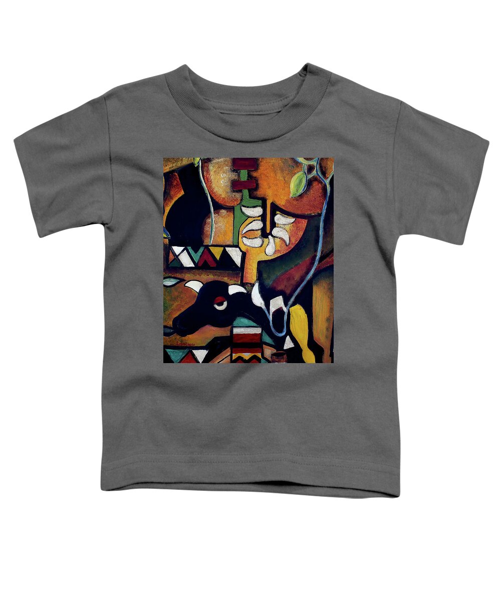 African Art Toddler T-Shirt featuring the painting The Bull of Peace by Speelman Mahlangu
