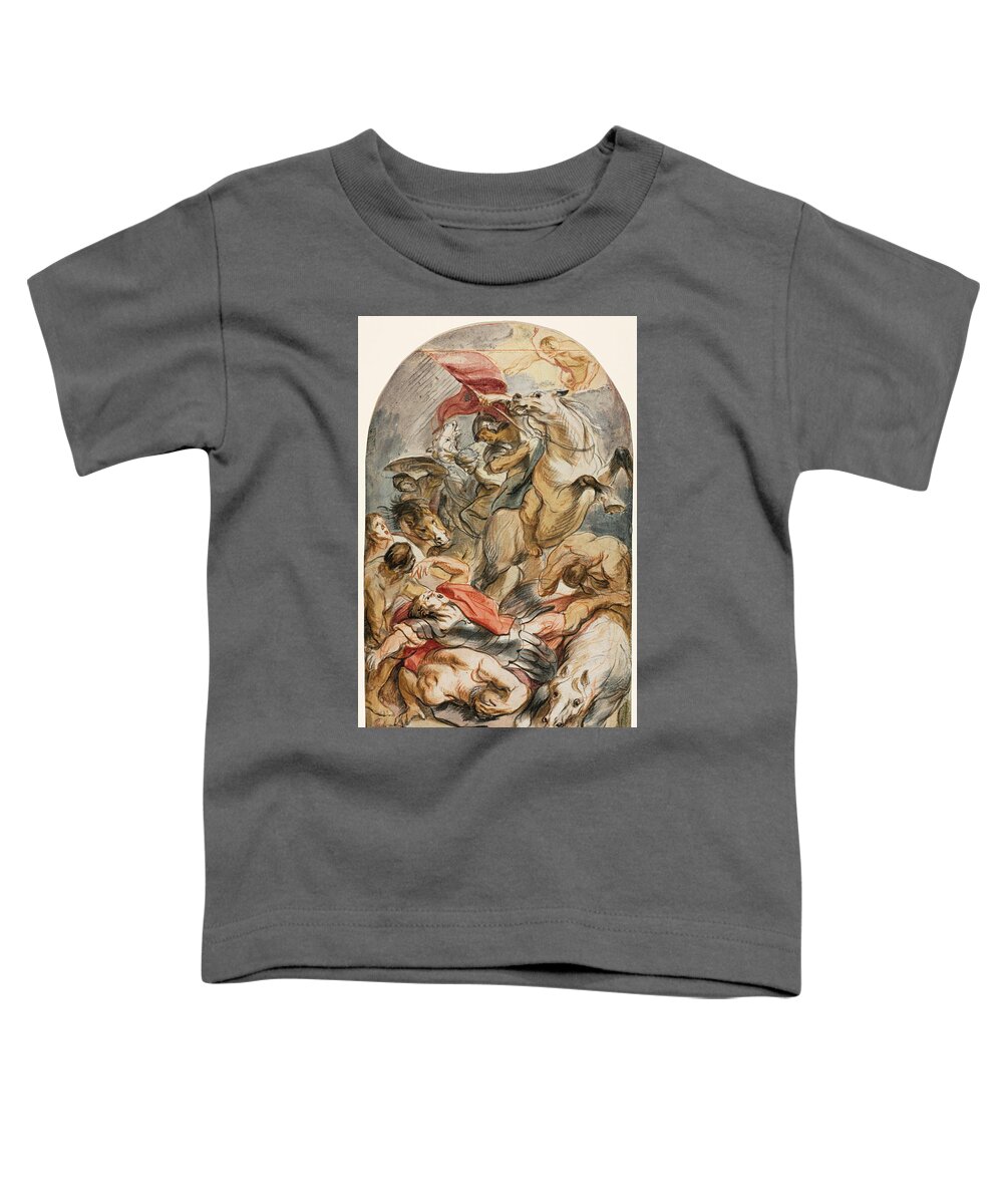 Jacob Jordaens Toddler T-Shirt featuring the drawing The Conversion of Saul with Horseman and Banner by Jacob Jordaens