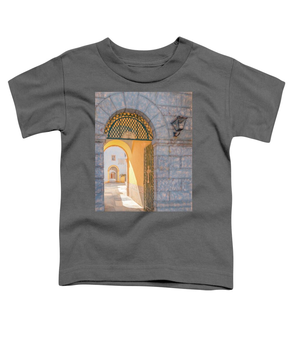 Greece Toddler T-Shirt featuring the photograph The Courtyard by Marcy Wielfaert