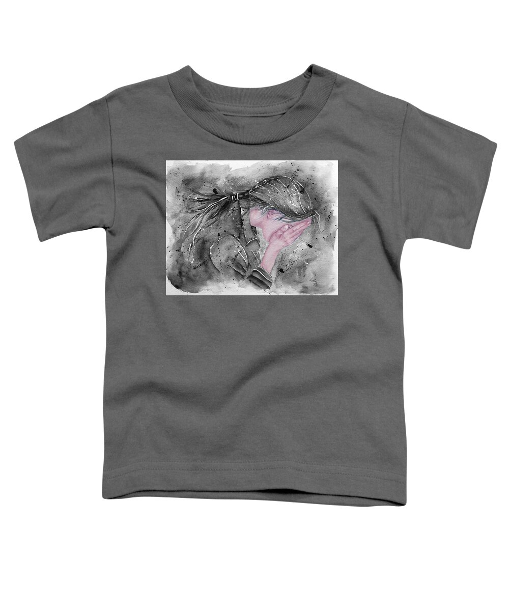 The Cry Toddler T-Shirt featuring the mixed media The Cry - B/W by Kelly Mills