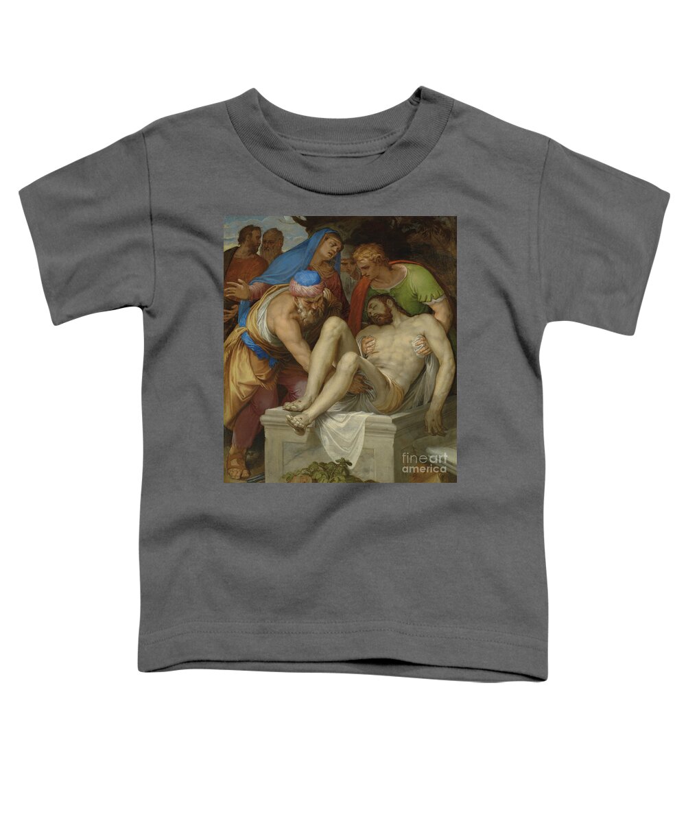Entombed Toddler T-Shirt featuring the painting The Entombment by Farinati by Giambattista Farinati