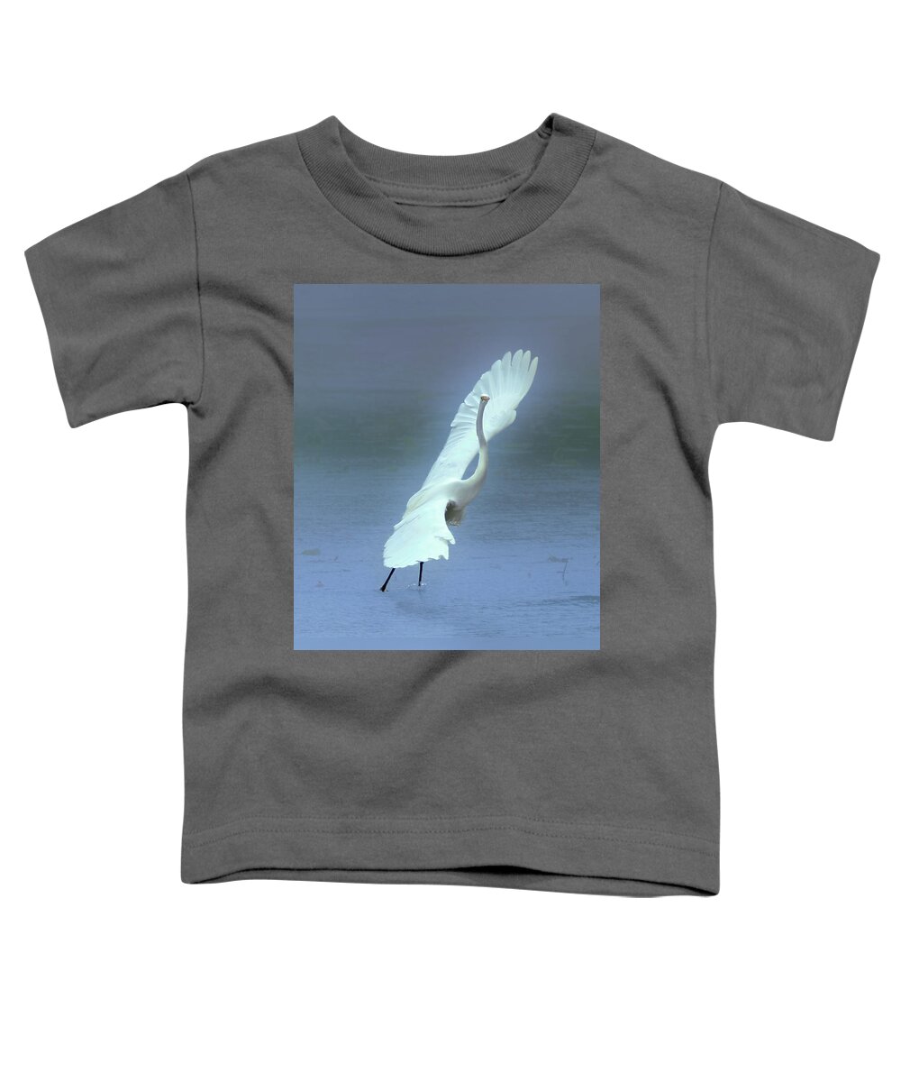 Faune Toddler T-Shirt featuring the photograph The Great dancing Egret by Carl Marceau