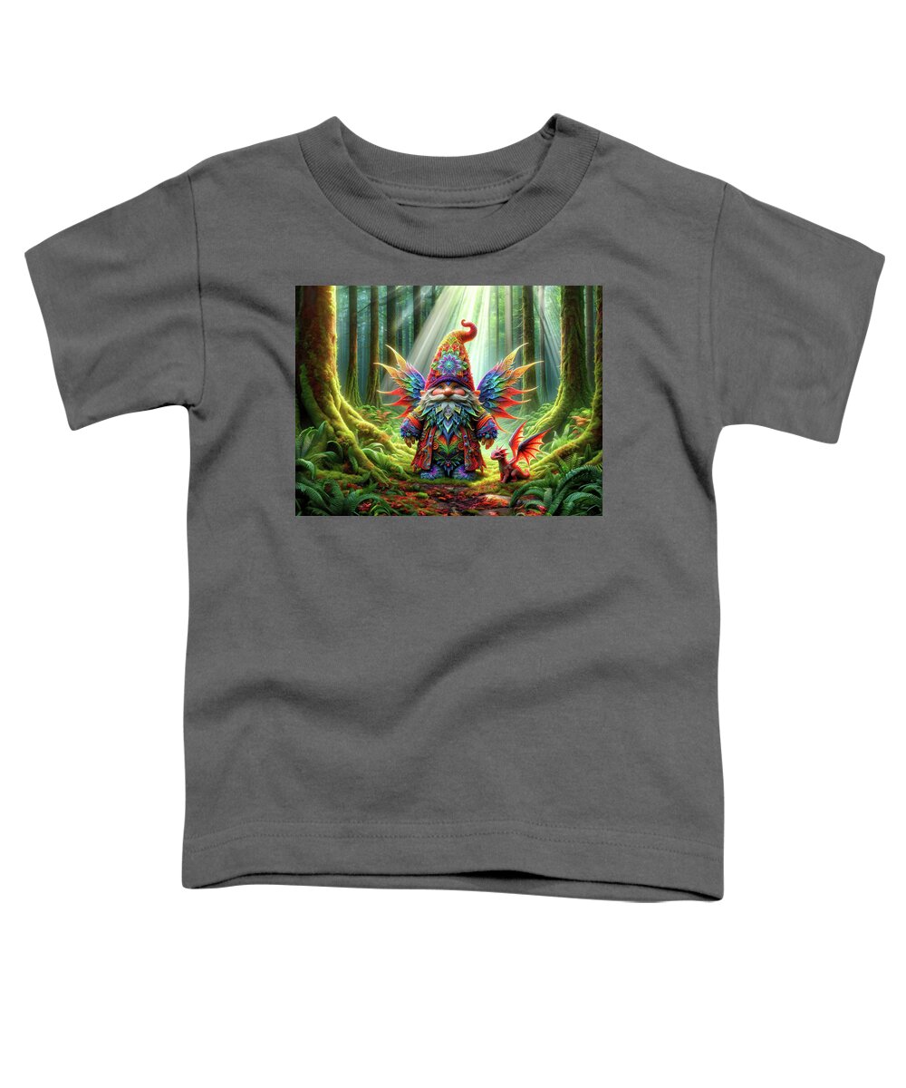 Gnome Toddler T-Shirt featuring the photograph The Guardian of Whimsy Wood by Bill and Linda Tiepelman