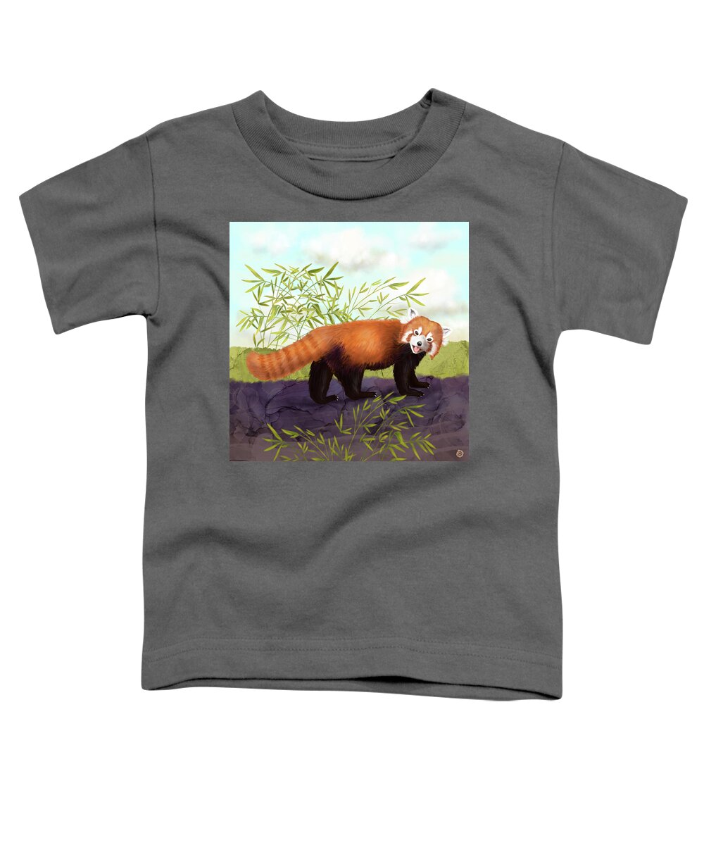 Red Panda Toddler T-Shirt featuring the digital art The Little Red Panda by Andreea Dumez