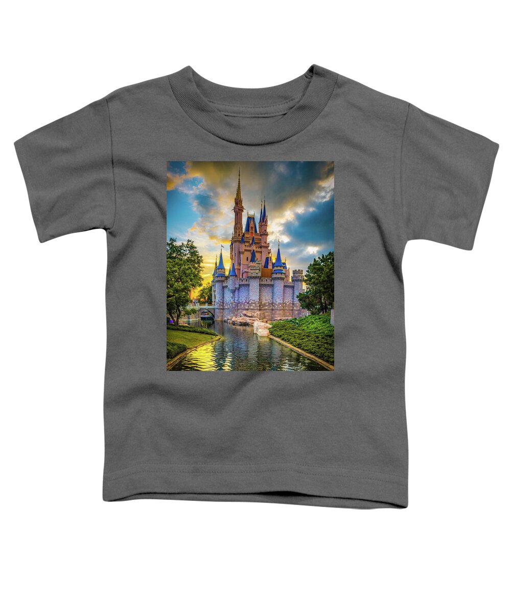 Orlando Toddler T-Shirt featuring the photograph The Magic Kingdom Castle at Sunset - Orlando Florida by Gregory Ballos