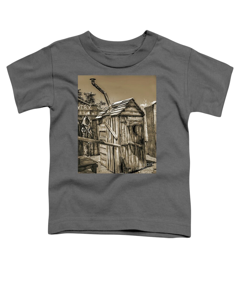 Outhouse Toddler T-Shirt featuring the photograph The Office Sepia, Outhouse, Yarnell, Arizona by Don Schimmel
