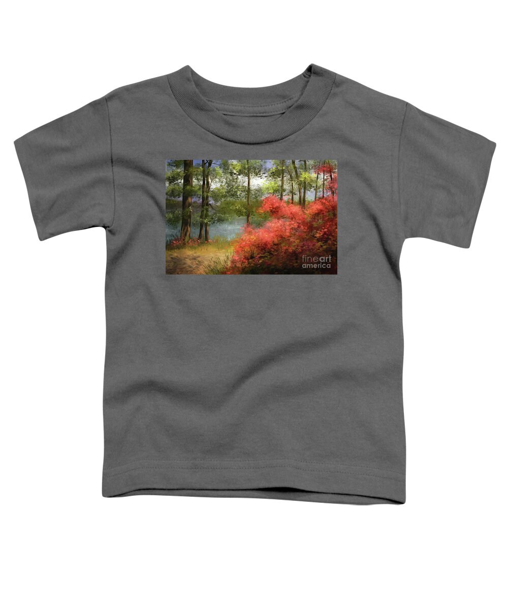Tridelphia Lake Toddler T-Shirt featuring the digital art The Path Along The Lake by Lois Bryan