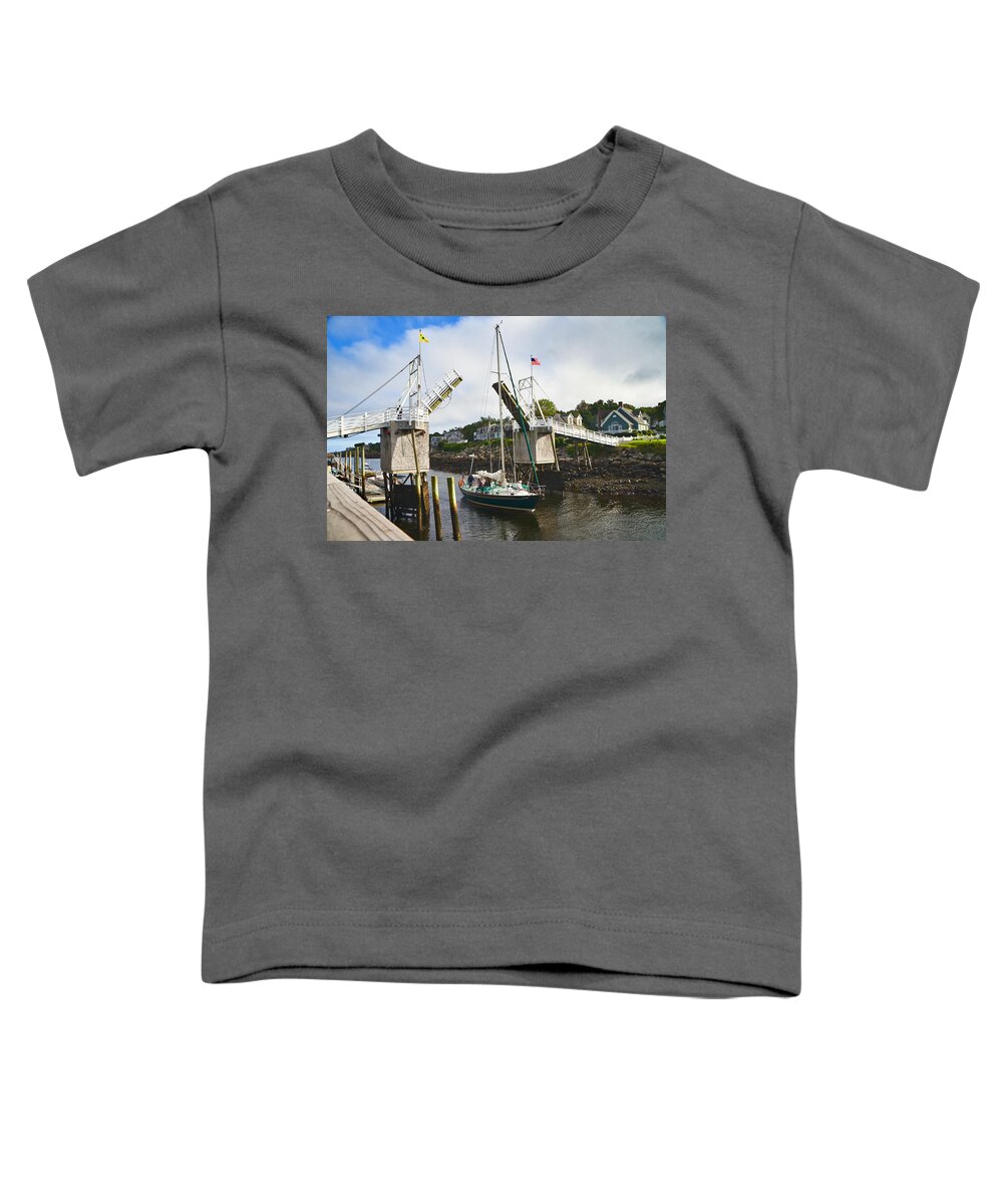 Perkins Cove Toddler T-Shirt featuring the photograph The Perkins Cove Draw Bridge by Alex Vishnevsky