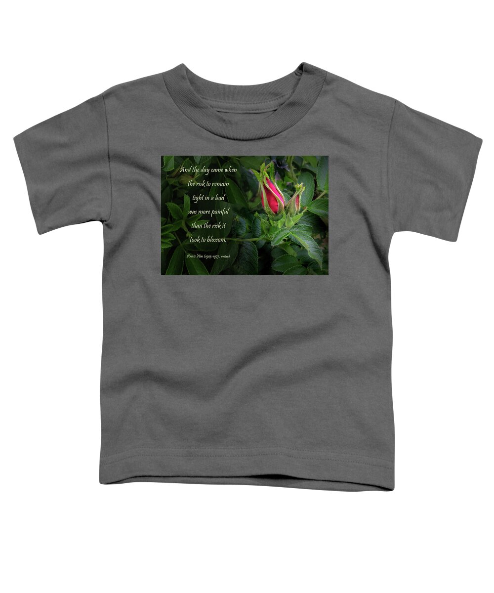 Red Rose Toddler T-Shirt featuring the photograph The Red Rose Bud by Nancy Griswold