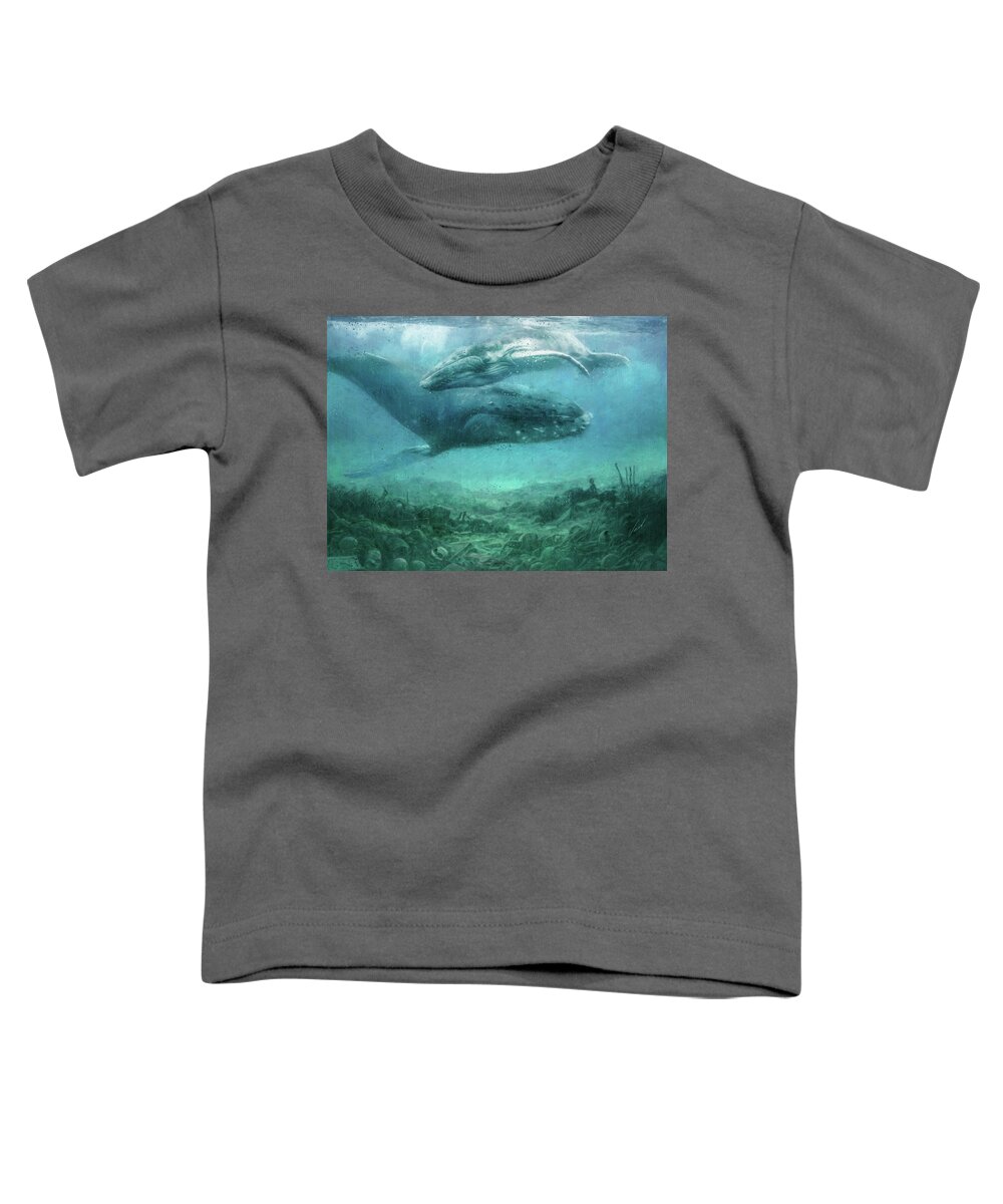 Ocean Toddler T-Shirt featuring the painting The silence of the ocean - original artwork by Vart by Vart