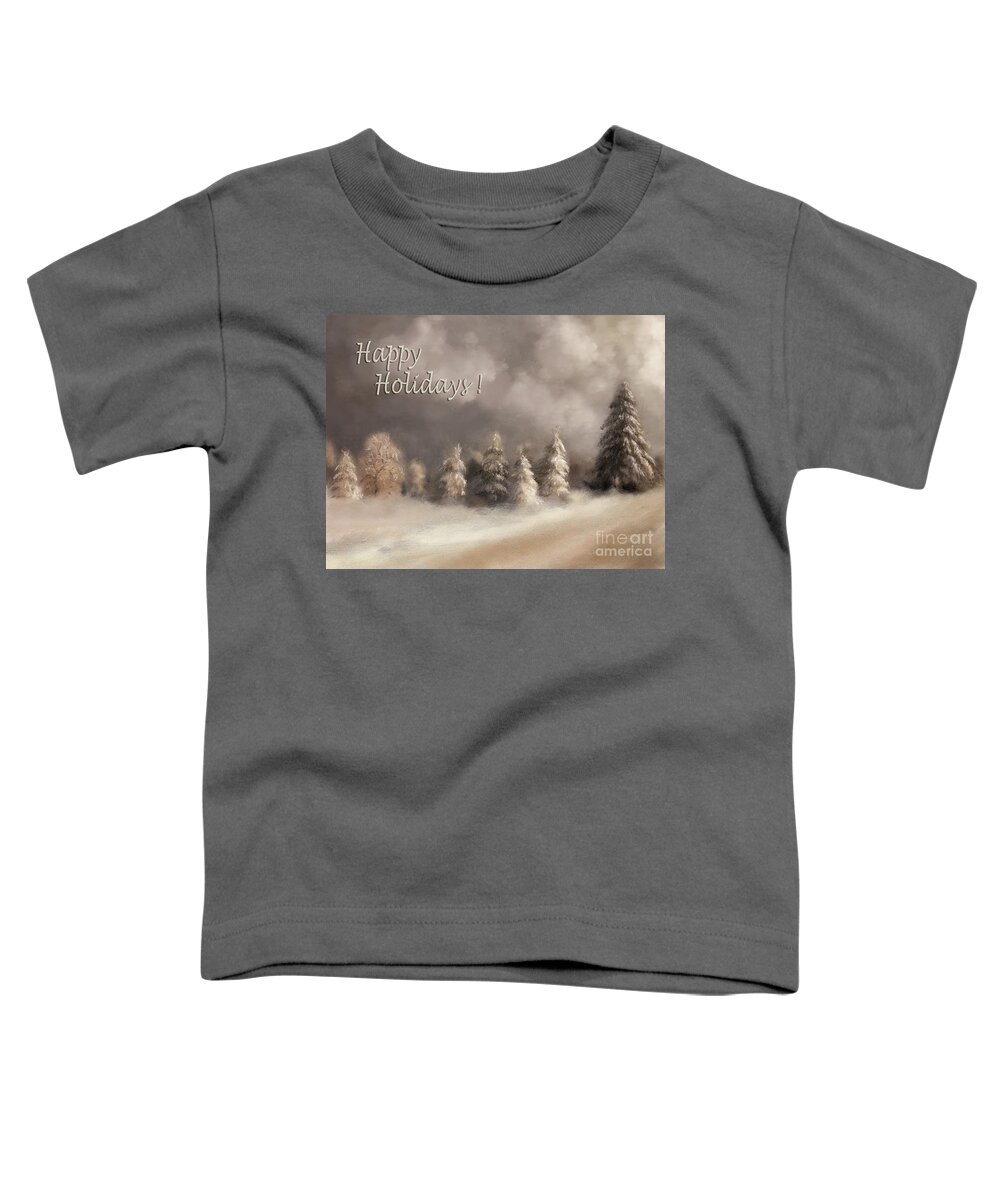 Winter Toddler T-Shirt featuring the digital art The Snowy Road Happy Holidays Version by Lois Bryan
