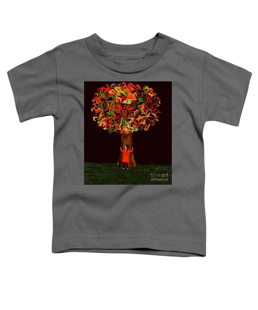  Toddler T-Shirt featuring the digital art The tree hugging girl by Elaine Hayward