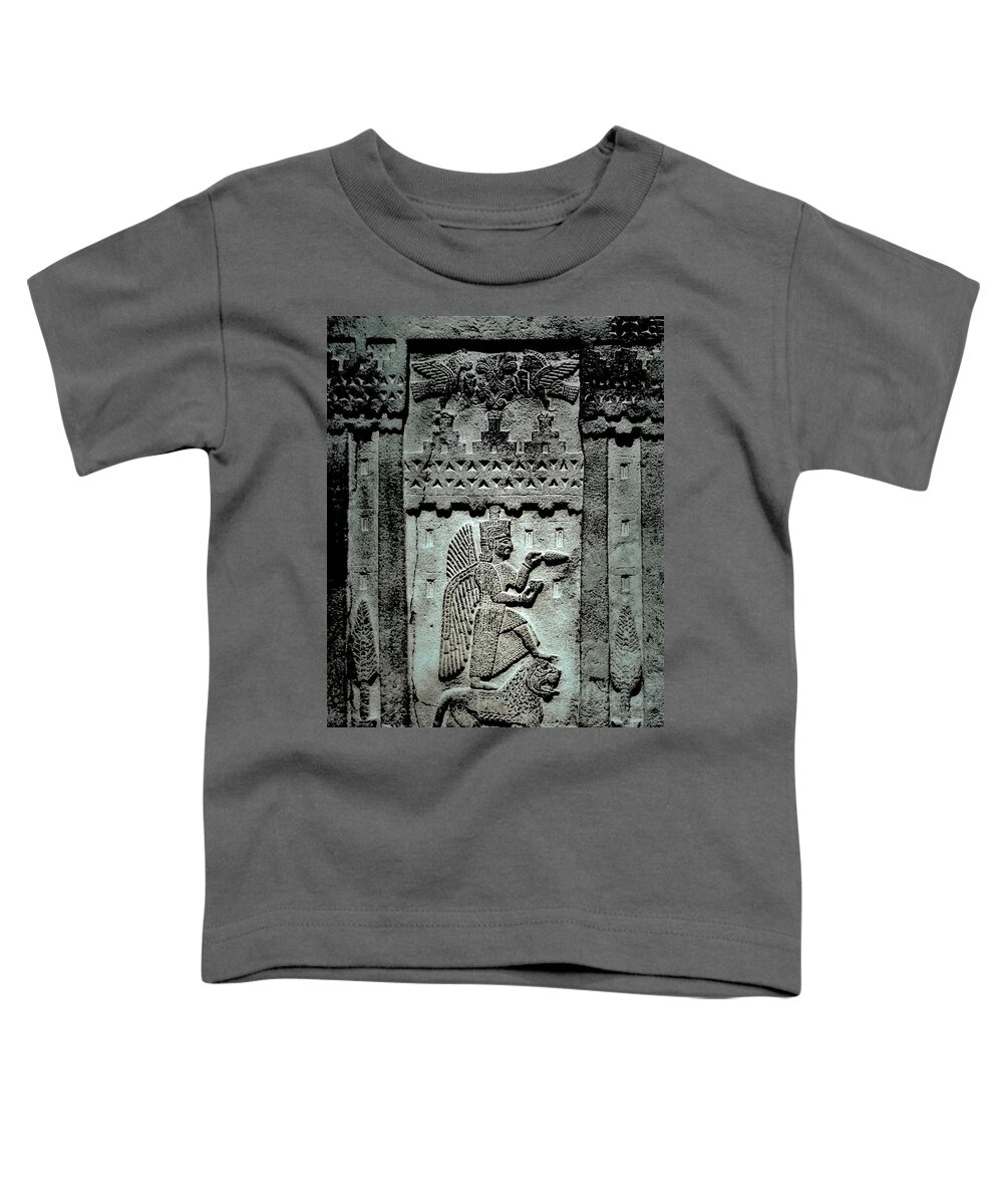 Haldi Toddler T-Shirt featuring the photograph The winged Urartu god Haldi. Carved basalt stone from Kef Kalesi, Turkey by David Lyons