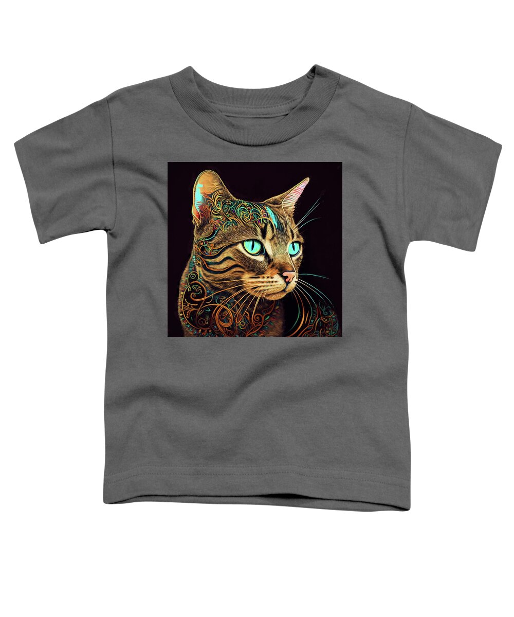 Cats Toddler T-Shirt featuring the digital art Theo the Tabby Cat by Peggy Collins