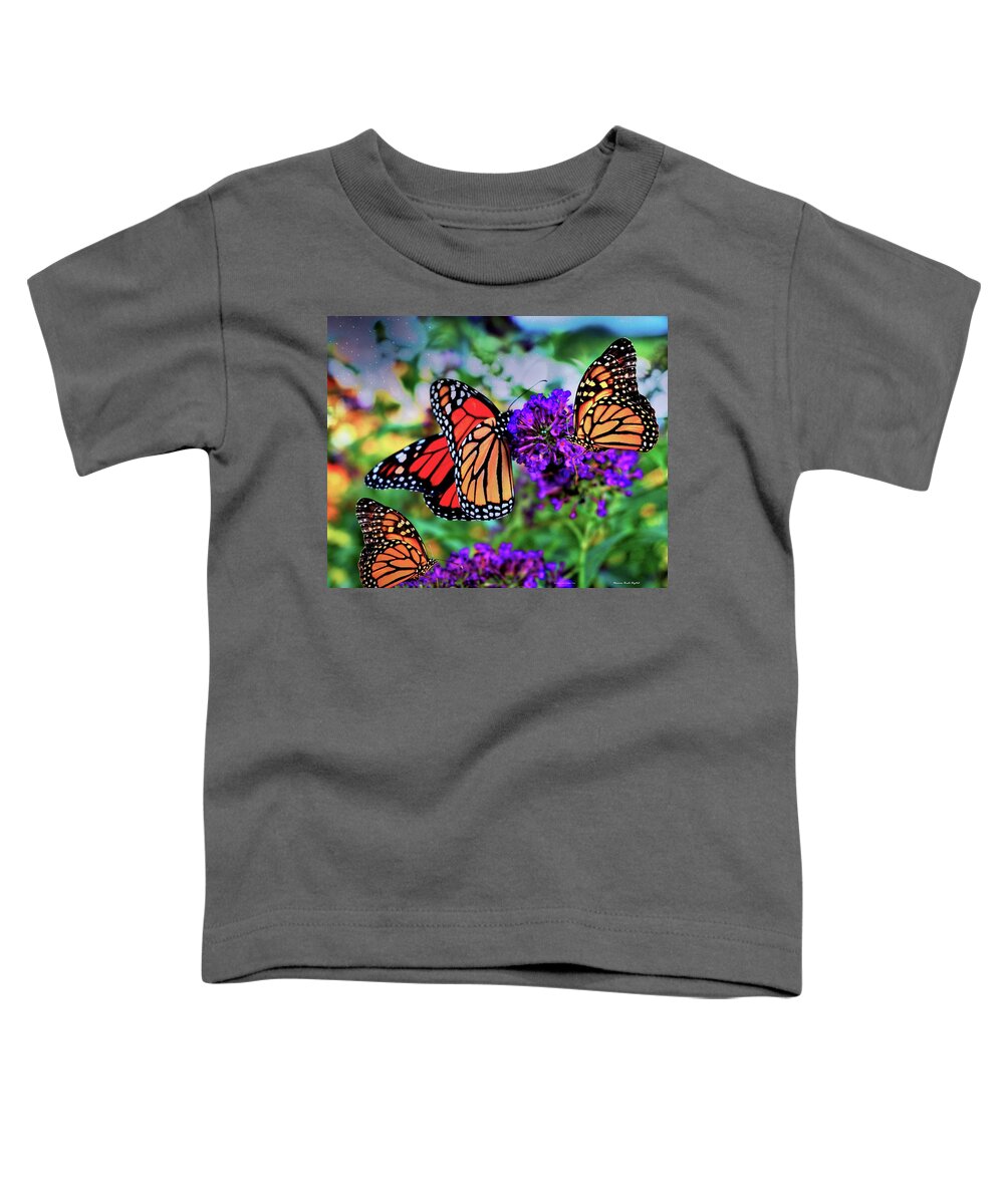 Butterfly Toddler T-Shirt featuring the digital art Three Monarchs by Norman Brule