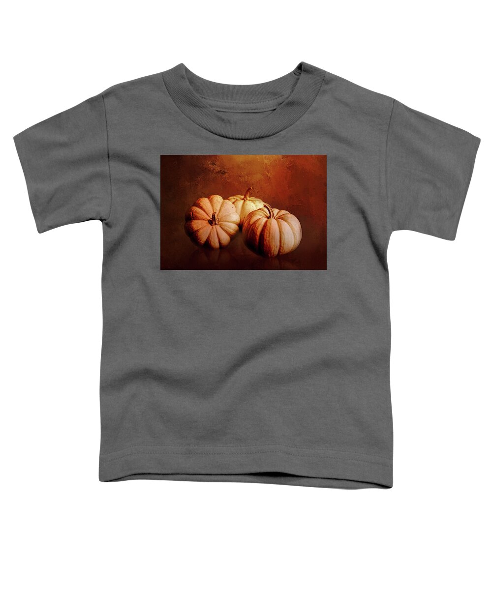 Three Toddler T-Shirt featuring the digital art Three Pumpkins in Color by Cindy Collier Harris
