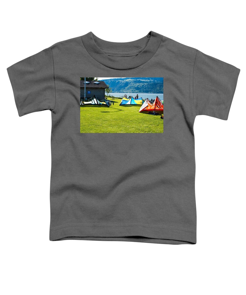 Three Sails As The Sun Sets Toddler T-Shirt featuring the photograph Three Sails as the Sun Sets by Tom Cochran