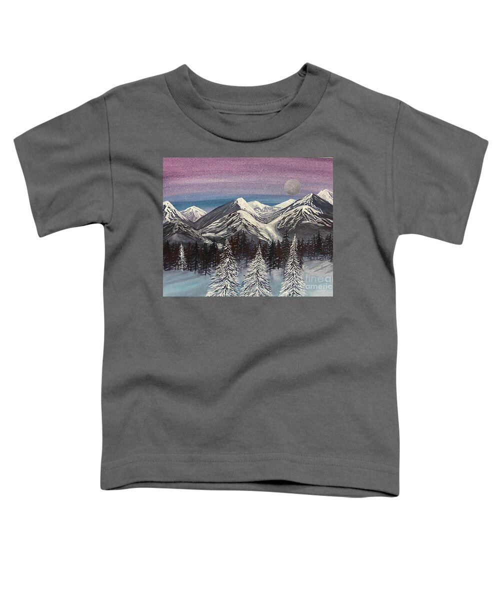 Snowy Trees Toddler T-Shirt featuring the painting Three Snowy Trees by Lisa Neuman