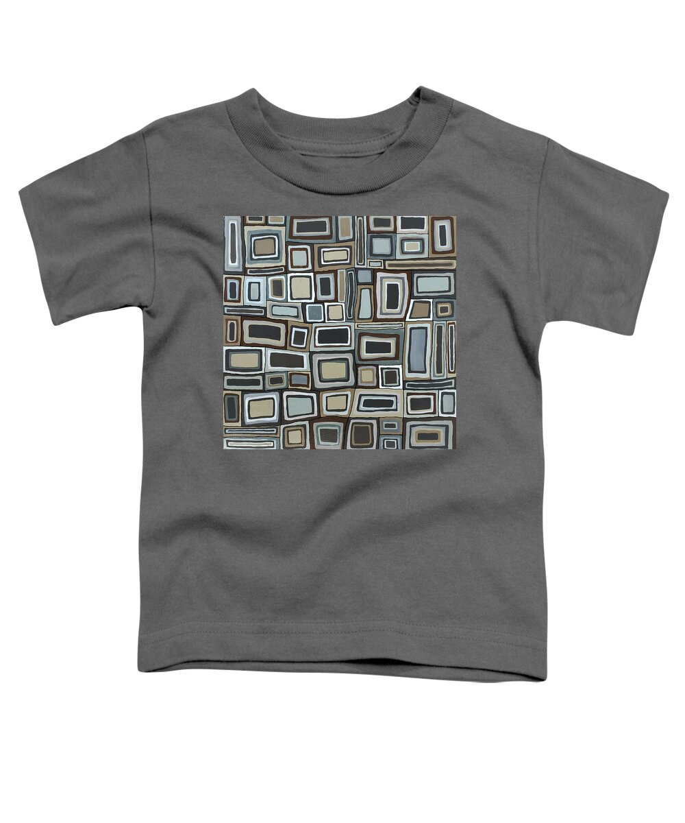 Retro Toddler T-Shirt featuring the painting TIMES SQUARED URBAN Abstract Squares Black Gray Brown Tan by Lynnie Lang
