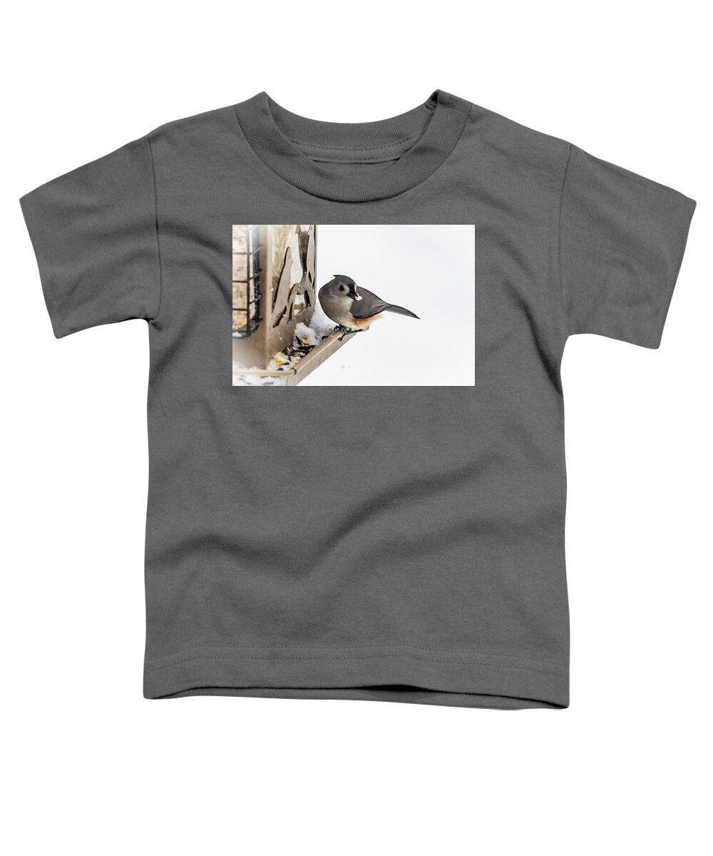 2019 Toddler T-Shirt featuring the photograph Titmouse at feeder by Gerri Bigler