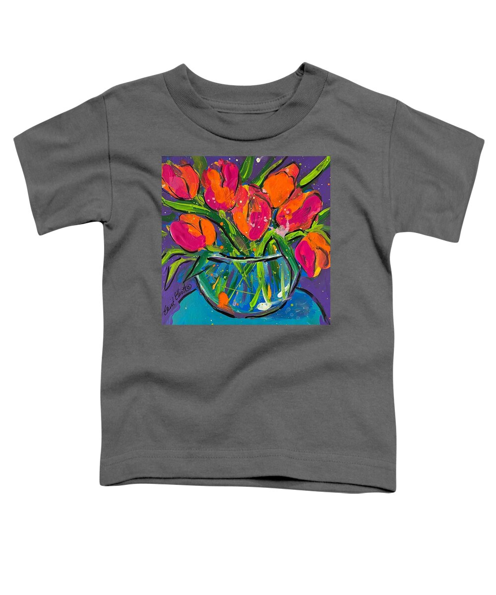 Tulips Toddler T-Shirt featuring the painting Too True Tulips by Elaine Elliott