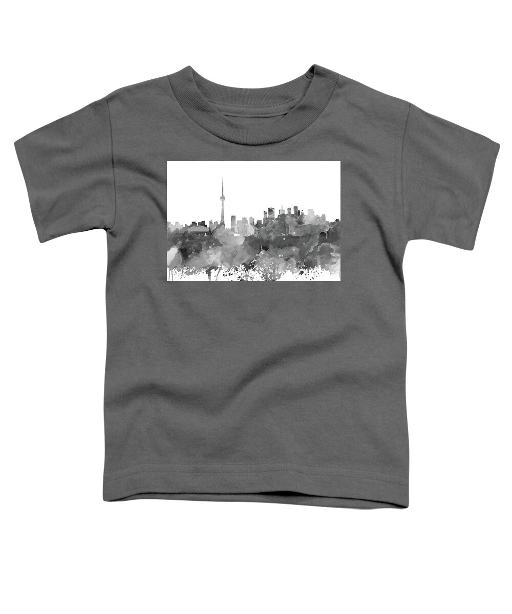 Toronto Toddler T-Shirt featuring the mixed media Toronto Ontario Canada Grayscale Skyline Design 253 by Lucie Dumas