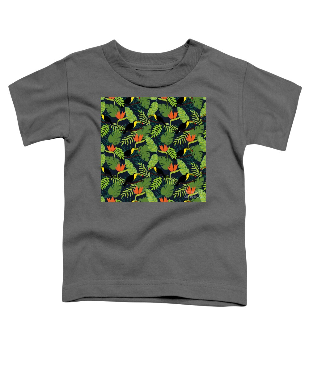 Jungle Toddler T-Shirt featuring the painting Toucan Jungle Pattern by Ashley Lane