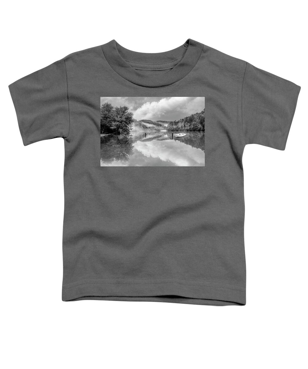 Carolina Toddler T-Shirt featuring the photograph Touch of Fog on the Lake Black and White by Debra and Dave Vanderlaan