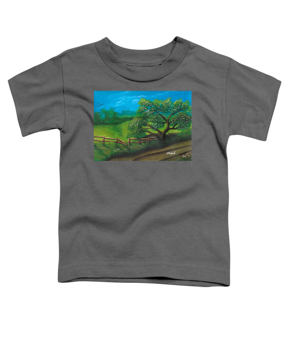 Gravel Road Toddler T-Shirt featuring the painting Tree by lane by David Bigelow