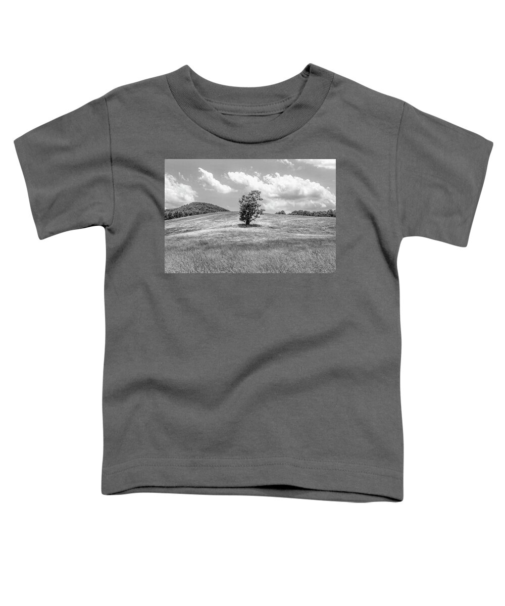 Carolina Toddler T-Shirt featuring the photograph Tree in the Middle Alone Black and White by Debra and Dave Vanderlaan