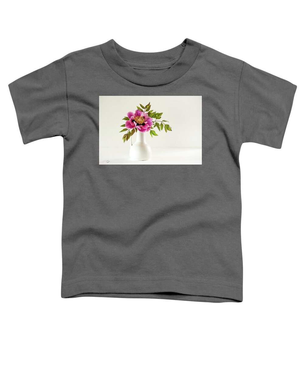 Tree Peony Toddler T-Shirt featuring the photograph Tree peony full blown Lan He Paeonia suffruticosa rockii in a by Torbjorn Swenelius
